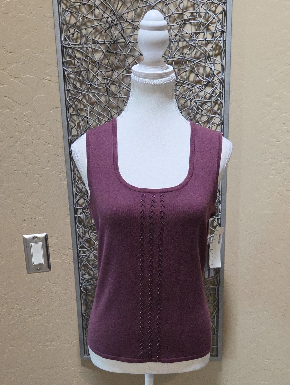 Nordstrom Silk Sleeveless Knit Scoop Neck Beaded Embellished Tank Top in Claret
